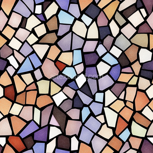 Seamless 3D Mosaic PBR Texture with Colorful Irregular Glass Chips and Black Grout texture preview