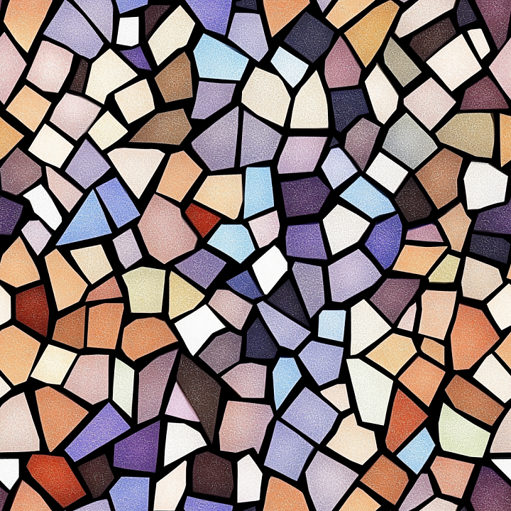 Mosaic with Colorful Irregular Glass Chips and Black Grout seamless PBR texture preview