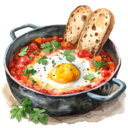 seamless Breakfast Shakshuka with Sunny Egg and Slices of Bread Illustration texture 8k free download PBR