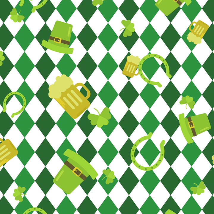 St Patrick Digital Paper with Festive Icons seamless PBR texture preview
