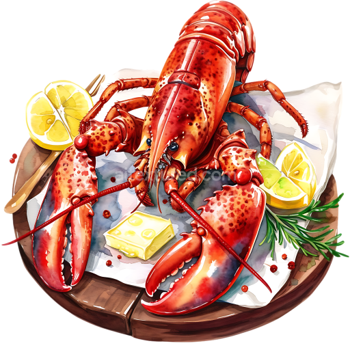Detailed Breakfast Lobster with Butter and Lemon Illustration