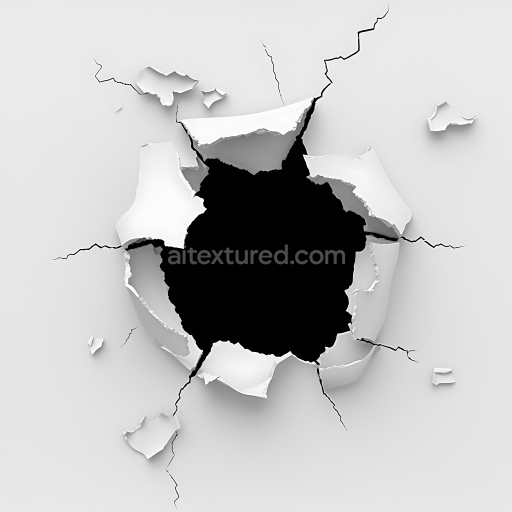 Seamless 3D cracked and hole PBR texture of torn white plaster wall