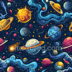 seamless Seamless 3D PBR Space Texture Featuring Stylized Planets, Nebulae & Cosmic Dust texture 8k free download PBR