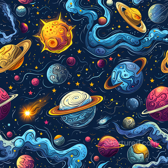 Space Texture Featuring Stylized Planets, Nebulae & Cosmic Dust Star, space, planets texture preview