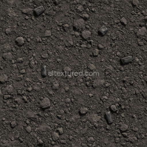 Seamless 3d texture pbr 8k of volcanic ash ground with charcoal fragments and dry soil