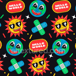 seamless Seamless 3D PBR Texture Featuring Vibrant Cartoon Happy Faces and Fun Elements texture 8k free download PBR