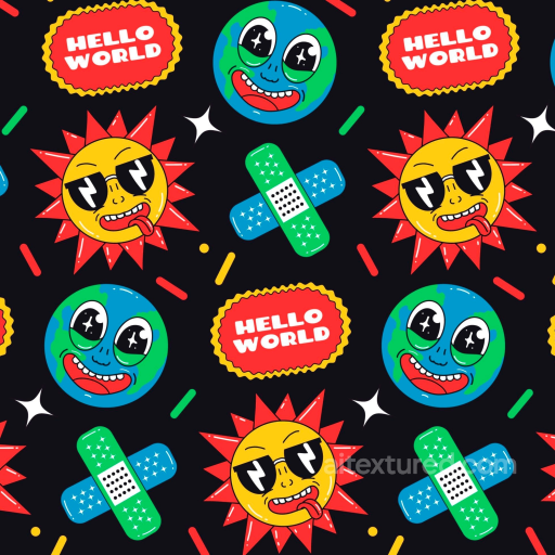 Featuring Vibrant Cartoon Happy Faces and Fun Elements seamless Happy Face pattern PBR texture