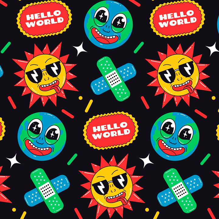 Featuring Vibrant Cartoon Happy Faces and Fun Elements seamless PBR texture preview