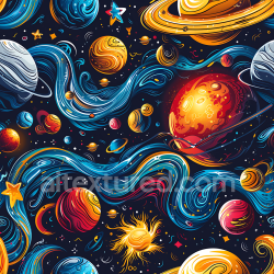 seamless Seamless 3D PBR Space Texture Featuring Stylized Colorful Planets & Flowing Nebula Streams texture 8k free download PBR