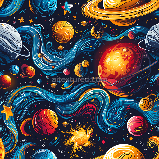 Preview — Seamless 3D PBR Space Texture Featuring Stylized Colorful Planets & Flowing Nebula Streams
