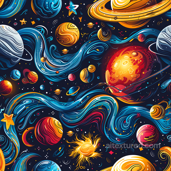Space Texture Featuring Stylized Colorful Planets & Flowing Nebula Streams Star, space, planets texture preview