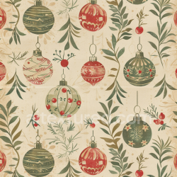 seamless Seamless 3D PBR Texture of Vintage Christmas Ornaments and Greenery Pattern texture 8k free download PBR