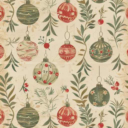 Christmas Vintage Texture of Vintage Christmas Ornaments and Greenery Pattern seamless Christmas vintage PBR texture
