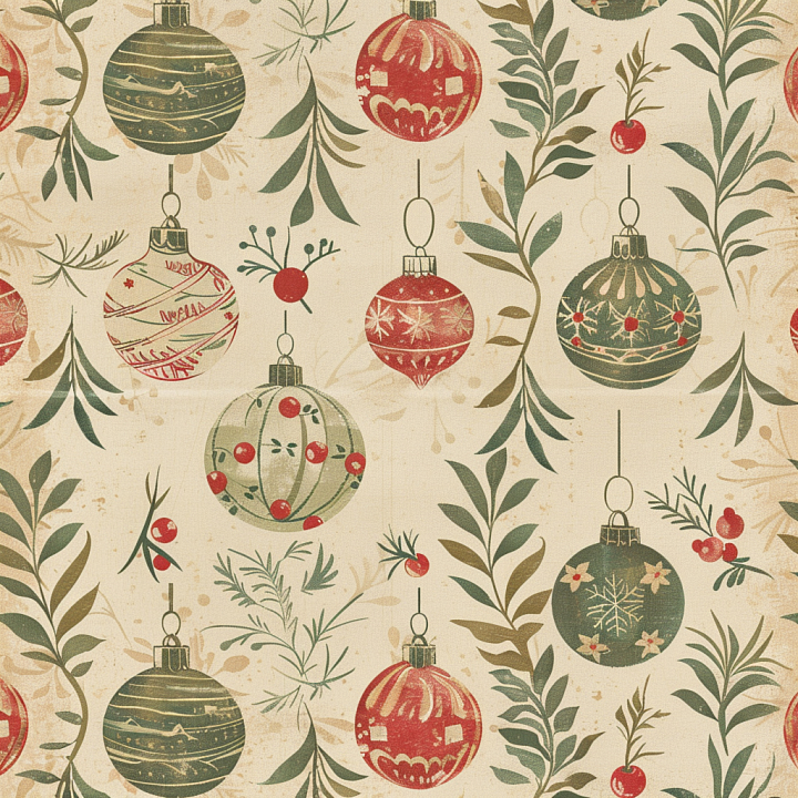 Christmas Vintage of Vintage Christmas Ornaments and Greenery Pattern seamless PBR texture preview