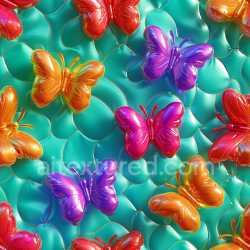seamless Seamless 3D Inflated PBR Texture with Colorful Shiny Vinyl Butterflies on Teal Background texture 8k free download PBR