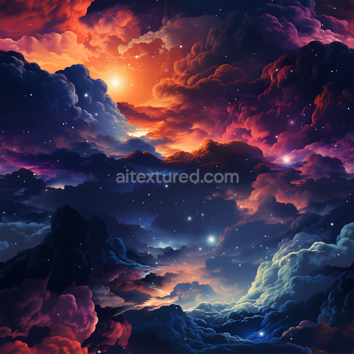 Seamless 3D Space PBR Texture of Vibrant Cosmic Nebula with Glowing Stars