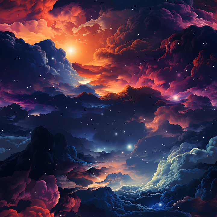 Space of Vibrant Cosmic Nebula with Glowing Stars seamless PBR texture preview