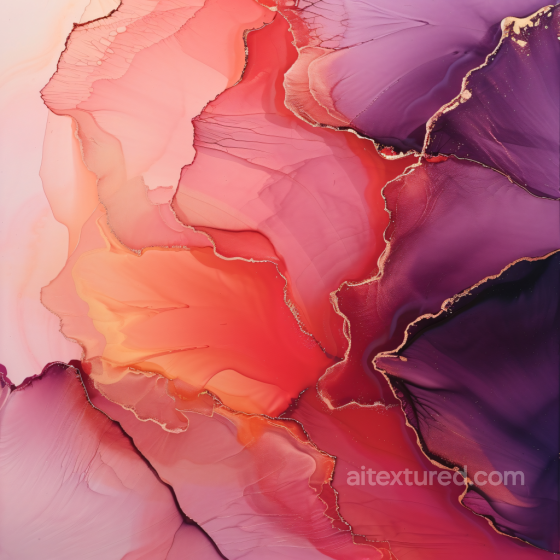 Alcohol Ink PBR Texture Featuring Fluid Red and Purple Swirls with Gold Veining Alcohol ink texture preview