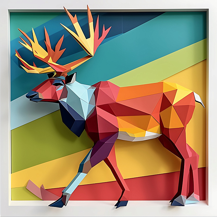 of a Colorful Caribou in Origami Low Poly Style seamless PBR texture preview