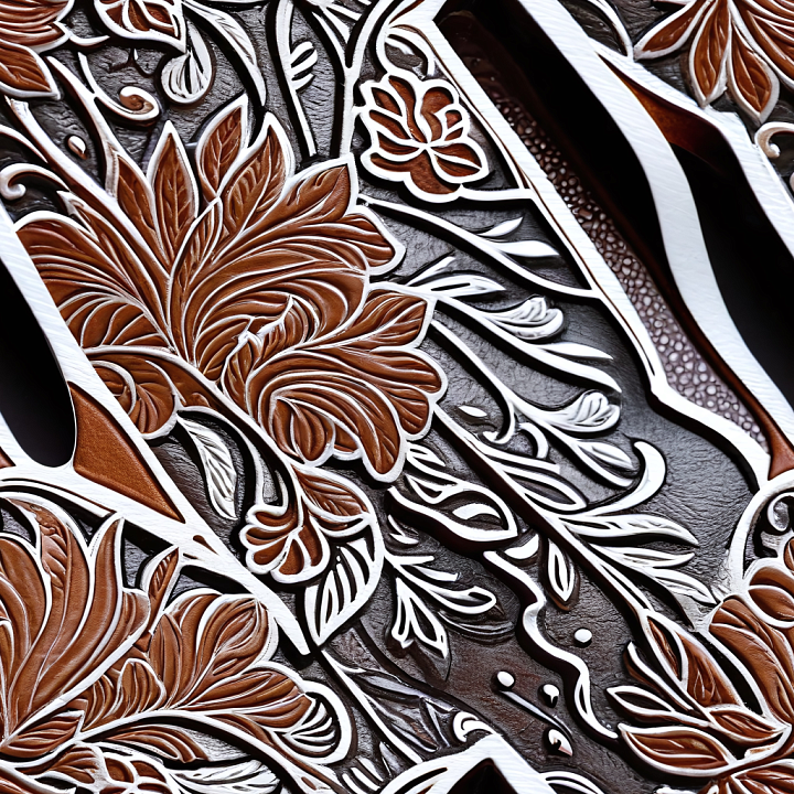 Embossed Floral Brown Leather with Intricate Detailing seamless PBR texture preview