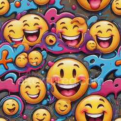 seamless Seamless 3D PBR Graffiti Texture Featuring Bright Smiley Emojis and Dripping Paint texture 8k free download PBR