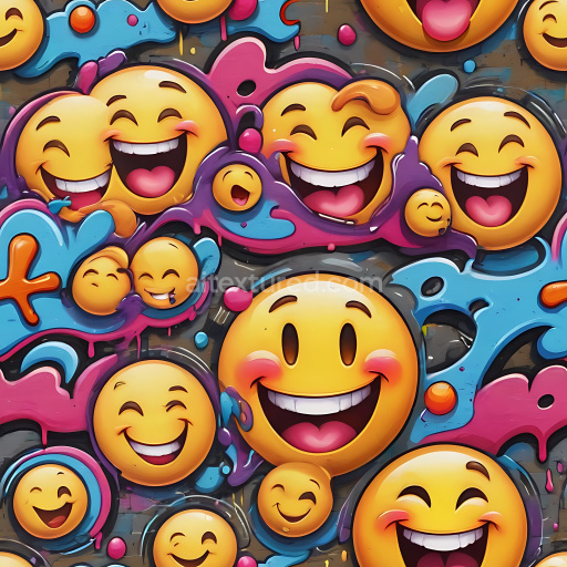 Seamless 3D PBR Graffiti Texture Featuring Bright Smiley Emojis and Dripping Paint