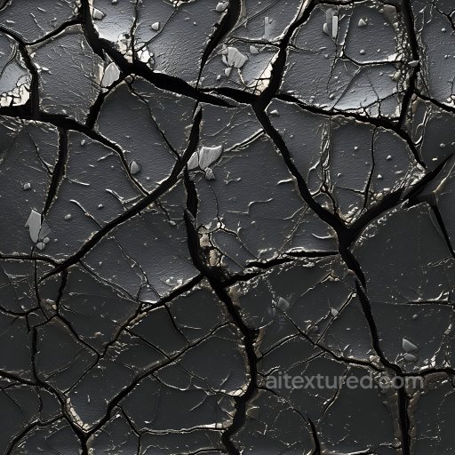 cracked black soil PBR texture with deep fractures and rugged surface seamless Cracked & Holes PBR texture