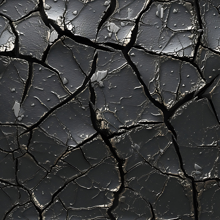 Cracked Black Soil With Deep Fractures And Rugged Surface seamless PBR texture preview