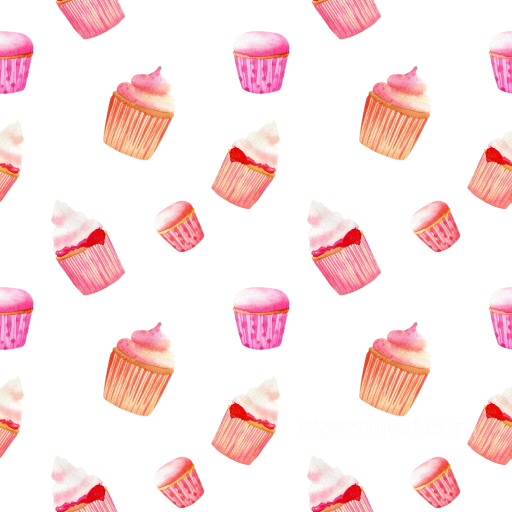with Watercolor Cupcakes in Pink and Red Tones seamless Birthday PBR texture