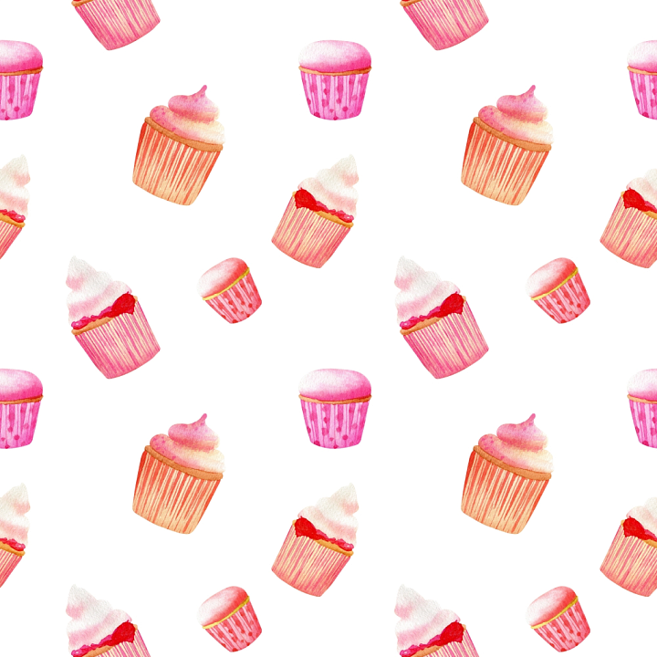with Watercolor Cupcakes in Pink and Red Tones seamless PBR texture preview