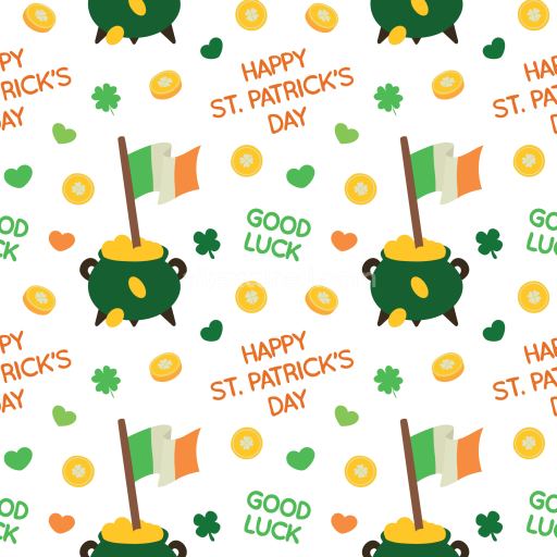 Seamless 3D PBR St Patrick's Day digital paper texture with clovers and coins