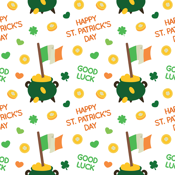 St Patrick's Day digital paper with clovers and coins seamless PBR texture preview