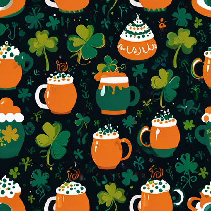 Featuring St Patrick Mugs And Clovers seamless PBR texture preview