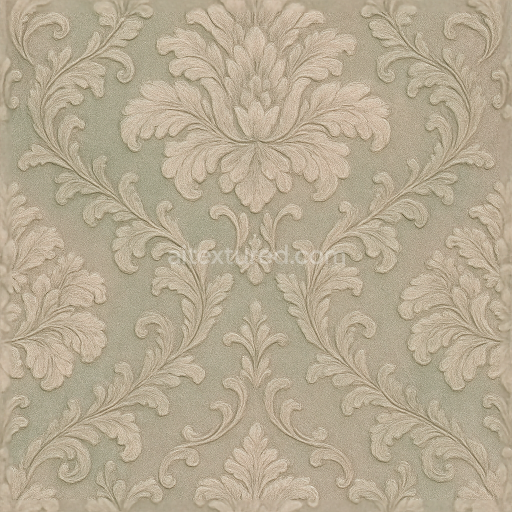 Seamless 3d texture pbr 8k classic floral damask wallpaper with embossed raised velvet weave and muted pastel tones