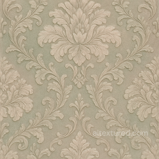 Classic Floral Damask Wallpaper With Embossed Raised Velvet Weave And Muted Pastel Tones seamless Wallpaper PBR texture