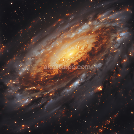 Seamless 3D Space PBR Texture of a Glowing Orange Galaxy with Nebula Clouds
