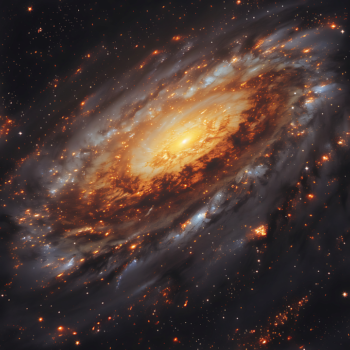 Space of a Glowing Orange Galaxy with Nebula Clouds seamless PBR texture preview