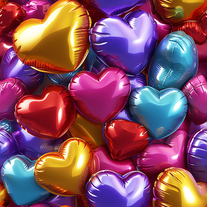 Inflated Metallic Heart Balloon in Vibrant Colors seamless PBR texture preview