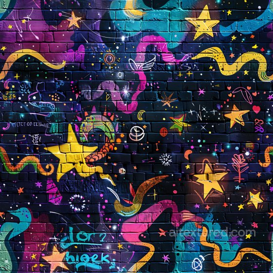 Graffiti Texture Featuring Vibrant Stars and Abstract Shapes on Brick Wall Graffiti texture preview