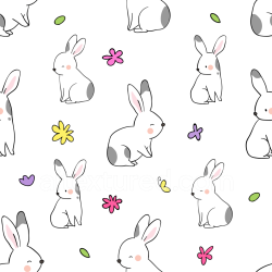 seamless Seamless 3D PBR Texture Featuring Cute Gray-Spotted Bunnies and Colorful Flowers texture 8k free download PBR
