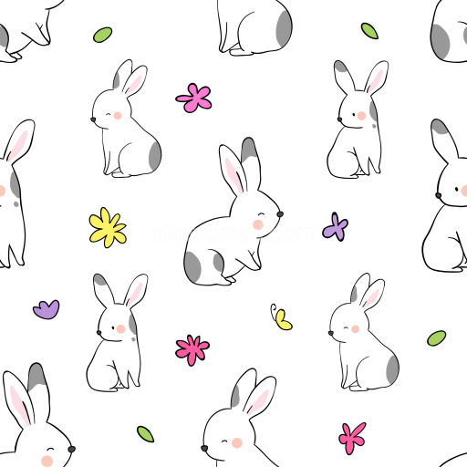 Seamless 3D PBR Texture of Cute Bunny Printed Digital Paper with Colorful Flowers