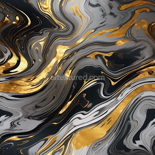 Seamless 3D Gray and Gold Marble Sculpture PBR Texture with Flowing Veins