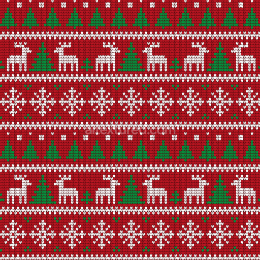 Seamless 3D PBR Texture of Red Christmas Knit Fabric with Reindeer and Trees Pattern