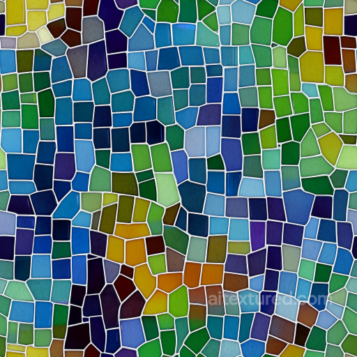 mosaic PBR texture of colorful irregular stained glass tiles with white grout seamless Mosaic PBR texture