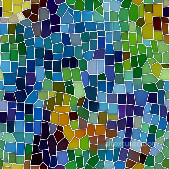 mosaic PBR texture of colorful irregular stained glass tiles with white grout Mosaic texture preview