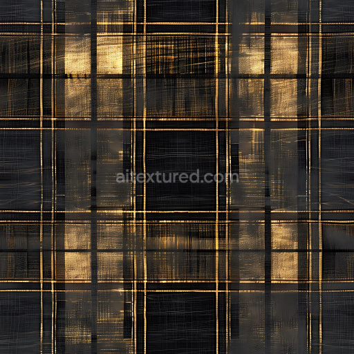 Seamless 3D PBR Black and Gold Plaid Fabric Texture with Woven Pattern
