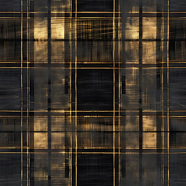 Black and Gold Plaid Fabric with Woven Pattern seamless PBR texture preview