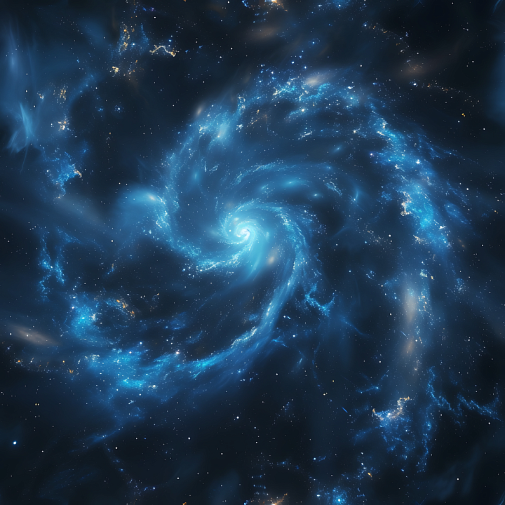 Space with Spiral Galaxy Nebula and Blue Glow seamless PBR texture preview