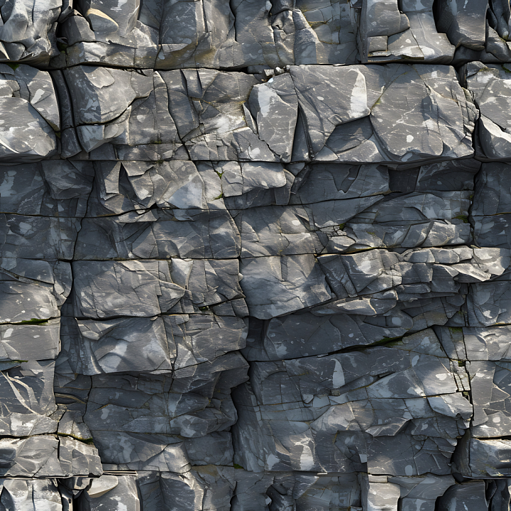 Weathered Slate Rock Wall with Detailed Cracks and Gray Tones seamless PBR texture preview