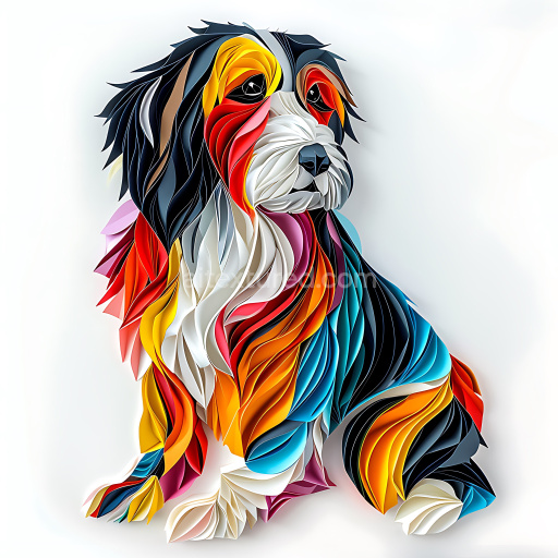 Seamless 3D PBR Texture of a Colorful Origami Bearded Collie Dog
